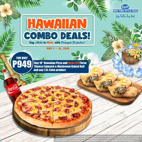 S&R Hawaiian Combo Deal with 3pcs Spinach & Mushroom Baked Roll and 1.5L Coke